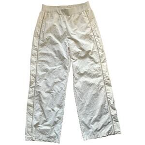 Vintage Nike Women’s Off-White Wide Leg Track Pants Tan Side Stripe Size Small